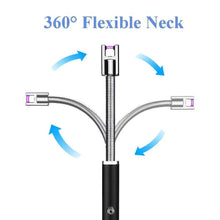 Black arc lighter with 360-degree flexible neck and LED indicator on the body