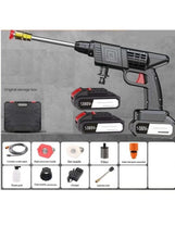 Black car wash water gun kit with storage case, batteries, and included accessories
