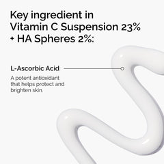 White cream swirl and ingredient text highlighting L Ascorbic Acid for The Ordinary Vitamin C Suspension .