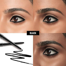 Black eye liner swatches on eyes with a twist-up liner pencil