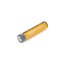 AA alkaline battery, orange casing with printed label and plus terminal