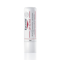 Bálsamo labial activo Eucerin pH5 con dexpantenol y vitamina E. Cuidado labial para labios ásperos. Protección UVA y UVB. FPS 20. Calma, hidrata y protege. Para labios secos y deshidratados. 4,8 g. El envase puede variar.