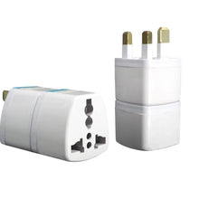 3-piece travel plug adapter set with white converters and gold AU/UK/EU pins
