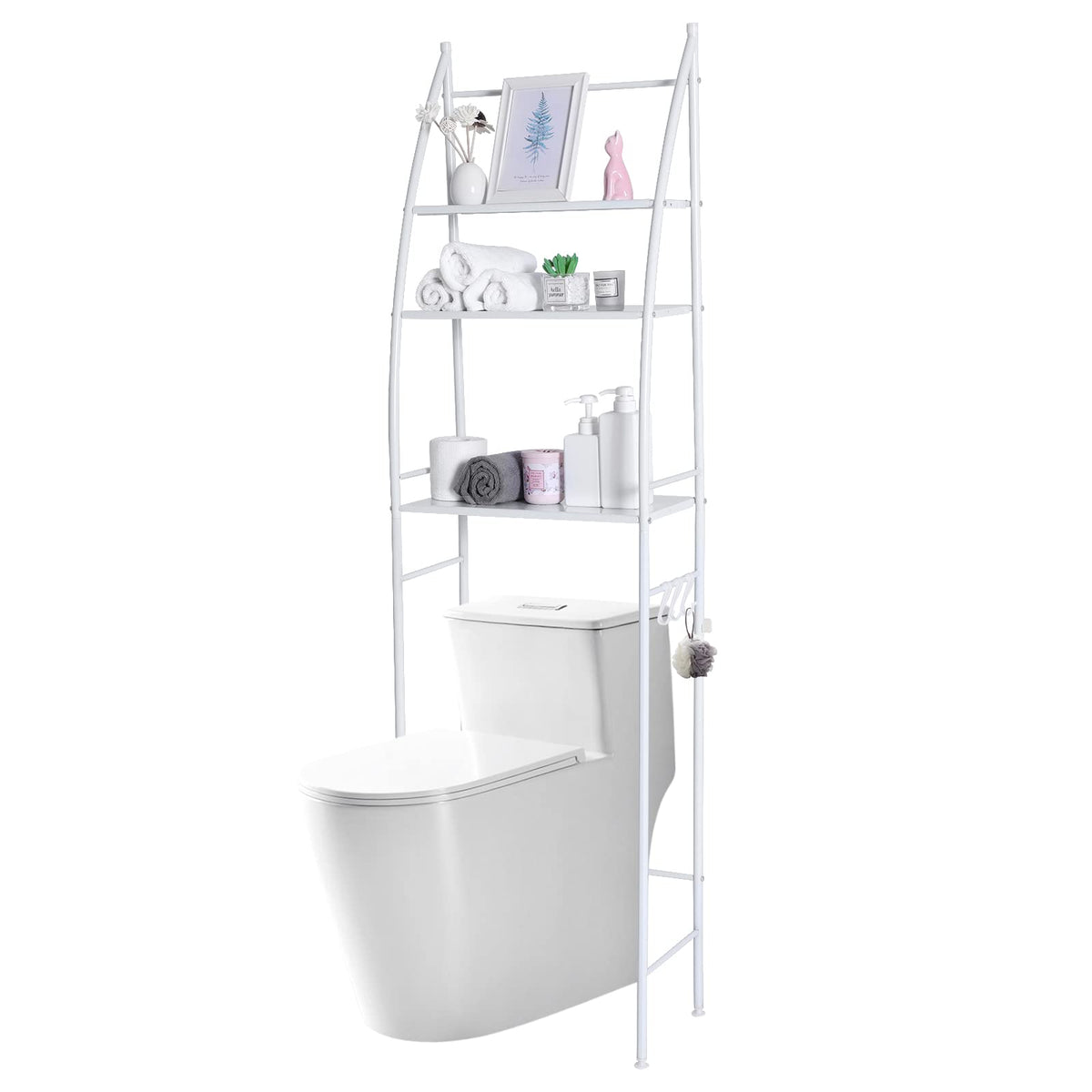 Bathroom Storage Shelf 3 Tier, Toilet Storage Rack Easy To Assemble Toilet Bathroom Shelf No Drilling Toilet Organizer White, 00062-Sk3C3, Bathroom Shelves
