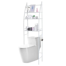 White 3-tier bathroom toilet storage shelf rack with open shelves and side frame