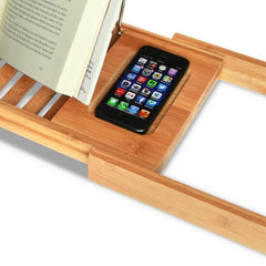 Bathtub Tray Bamboo Bathtub Stand Holder Adjustable Bath Tray With Extendable Luxury Book Rest, Device Tablet, Kindle, Ipad, Smart Phone Tray For A Home Spa Experience, Yellow