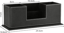 Black PU leather desk organizer with four compartments, 29.5×11×10.8 cm size