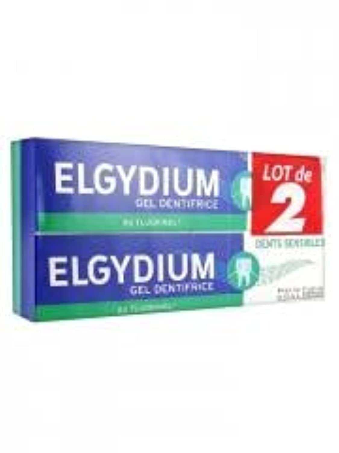 Two pack of Elgydium gel dentifrice in blue green boxes for sensitive teeth Elgydium sensitive teeth toothpaste