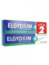 Elgydium sensitive teeth toothpaste gel box, 2-pack, blue and green branding