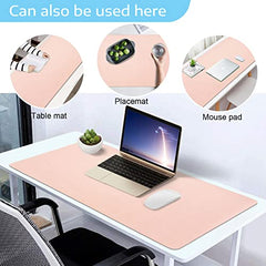 Desk Pad Leather Computer Mouse Pad Office Desk Mat Extended Gaming Mouse Pad, Non-Slip Waterproof Dual-Side Use Desk Mat Protector 80 x 40cm, (Pink/White)