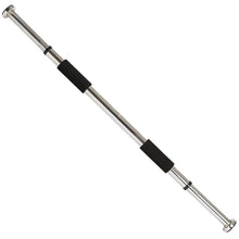 Chrome workout bar with black foam grip pads and threaded end caps