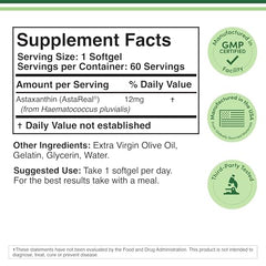 Double Wood Supplements Astaxanthin 12mg Max Strength (AstaReal: Natural Patented Astaxanthin with 70+ Human Clinical Trials - World's Most Studied Brand) Grown, Harvested, and Made in The USA