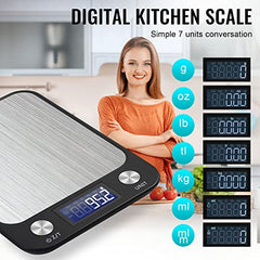 Digital Kitchen Scale Multifunction Food Scale, Touch Button, Ultra Slim with Large LCD Display, 11lb/5kg, 22lb/5kg, Stainless Steel (Batteries Included) (10000g/1g)