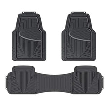 Black rubber car floor mat set, 3-piece with textured channels and raised edges