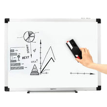 Magnetic whiteboard with line diagrams and marker held near the writing surface