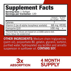 Qunol CoQ10 100mg Softgels - Ultra 3x Better Absorption Coenzyme Q10 Supplements - Antioxidant Supplement For Vascular And Heart Health & Energy Production - 4 Month Supply - 120 Count