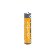AAA alkaline battery, yellow label with plus sign on gray top