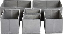 Gray fabric drawer storage organizer boxes, set of six, open top bins