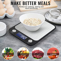 Digital Kitchen Scale Multifunction Food Scale, Touch Button, Ultra Slim with Large LCD Display, 11lb/5kg, 22lb/5kg, Stainless Steel (Batteries Included) (10000g/1g)