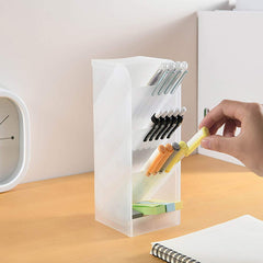 Organizador de escritorio grande Marbrasse de 3 piezas: organizador de bolígrafos para oficina, escuela y hogar. Portabolígrafos blanco translúcido, alta capacidad, juego de 3, 12 compartimentos (portalápices grande blanco)