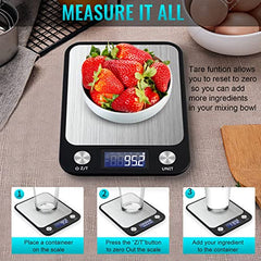 Digital Kitchen Scale Multifunction Food Scale, Touch Button, Ultra Slim with Large LCD Display, 11lb/5kg, 22lb/5kg, Stainless Steel (Batteries Included) (10000g/1g)