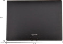 Black A4 expanding file folder with tabbed pockets and metal prongs at spine