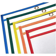 Clear document pockets with assorted colored borders and metal grommet holes