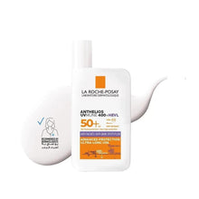 Anthelios UVMUNE 400 SPF 50+ sunscreen fluid bottle with orange label, white cap