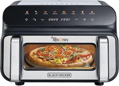BLACK+DECKER 12L Air Fryer Oven, 1500W with Rapid Air Convection Technology, Digital Temperature Control, 90-Minute Timer, 10 Pre-Set Modes, Family-Sized Capacity, Oil-Free Cooking, Sliver - AOF100-B5
