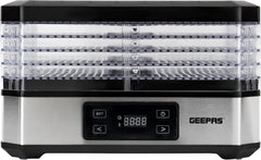 Geepas 500W Digital Food Dehydrator - 5 Large Trays, Adjustable Temperature & 1-48 Hours Timer | Ideal for Fruit, Healthy Snacks, Vegetables, Meats & Chili