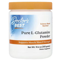 Supplement jar of Doctor's Best Pure L-Glutamine Powder, 10.6 oz, orange cap