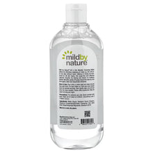 Mild By Nature micellar cleansing water bottle, back label with ingredients and barcode