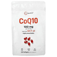 CoQ10 100 mg softgel supplement pouch with red softgels graphic