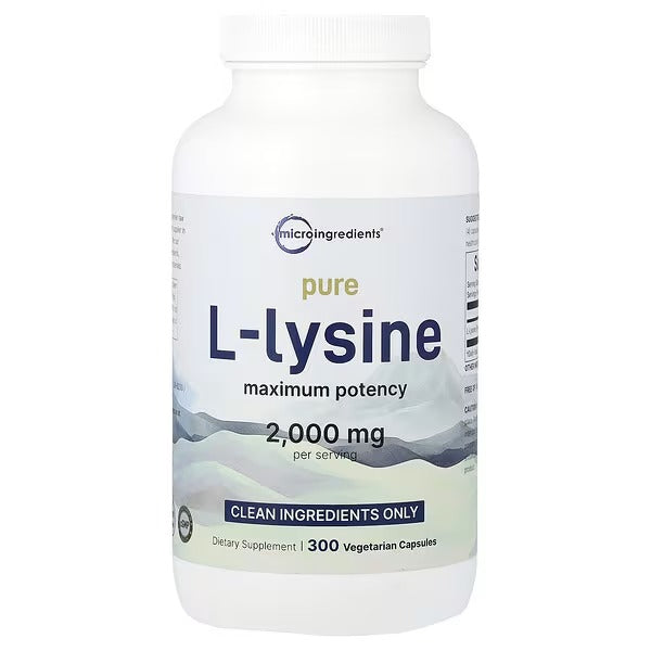 Micro Ingredients, Pure L Lysine, Maximum Potency, 300 Vegetarian Capsules (500 mg per Capsule)