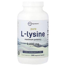 L-lysine dietary supplement bottle with white cap, blue and yellow front label