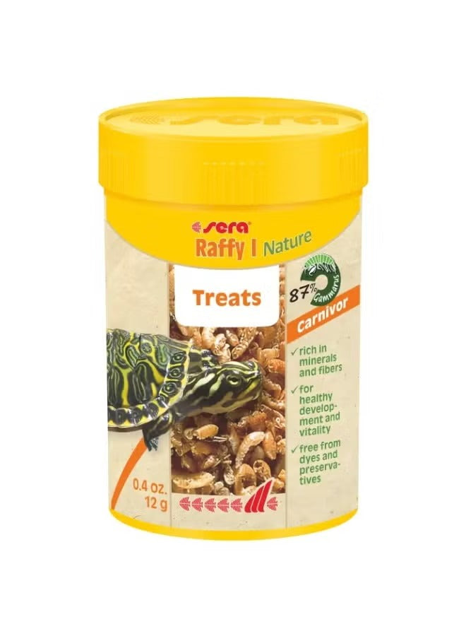 Sera Raffy I Nature turtle treat jar with yellow lid, shrimp and krill