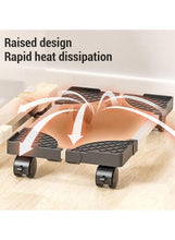 Retractable base stand with caster wheels and raised heat-dissipation pads