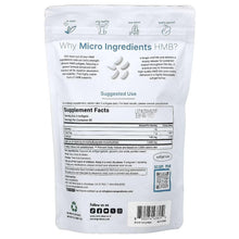 HMB supplement pouch back panel with supplement facts and suggested use info
