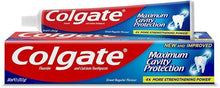 Colgate Maximum Cavity Protection toothpaste tube, 50 mL, Great Regular Flavor, red/blue