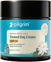PILGRIM Korean White Lotus tinted day cream SPF 50 jar, 100 g, black lid