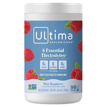 Ultima Replenisher electrolyte drink mix tub, blue label with raspberries
