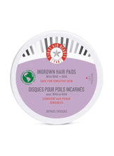 Ingrown hair treatment pads in round jar, purple label with First Aid Beauty logo