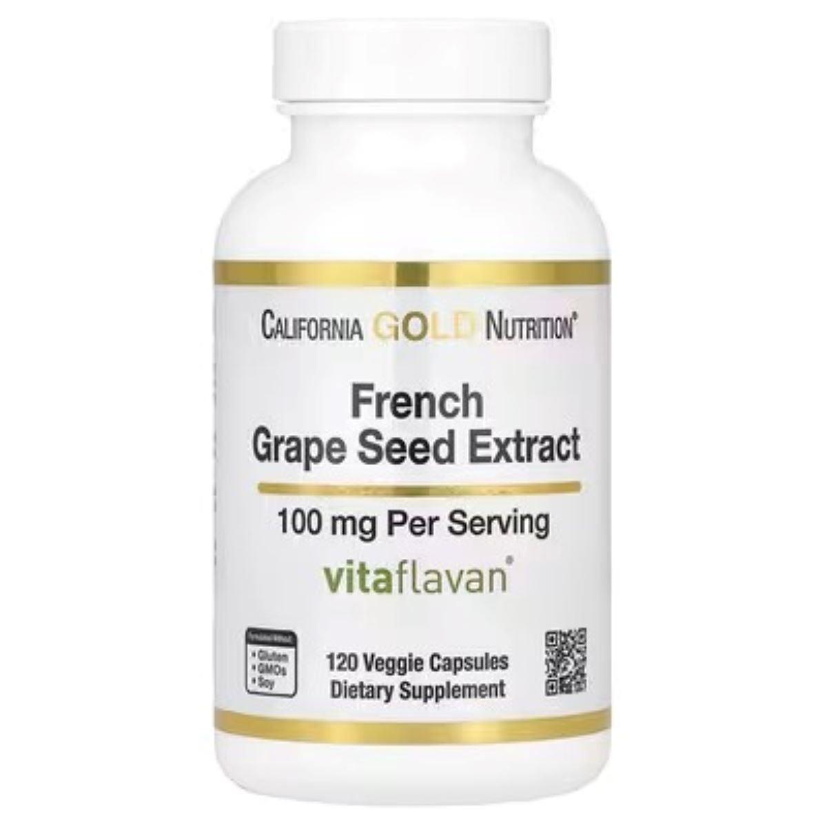 California Gold Nutrition خلاصة بذور العنب الفرنسية (Vitaflavan®) 100 ملجم – 120 كبسولة نباتية | مضاد للأكسدة وداعم للبشرة