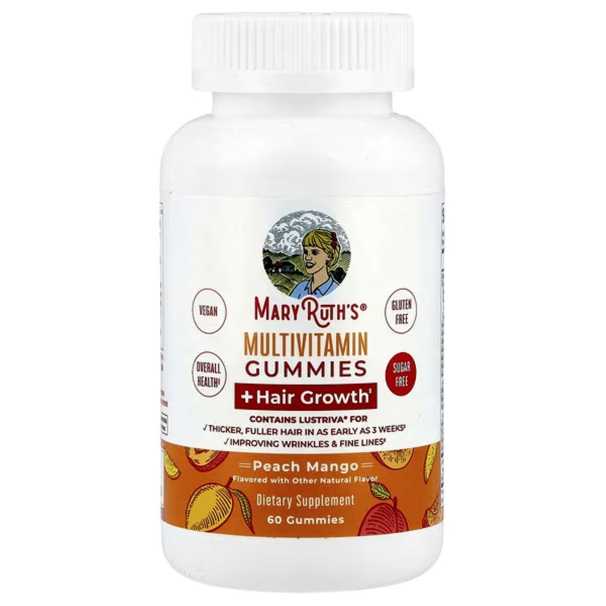 MaryRuth's Multivitamin Gummies + Hair Growth, Peach Mango, 60 Vegan Gummies