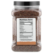 Organic flax seeds jar with Nutrition Facts label and whole brown seeds inside