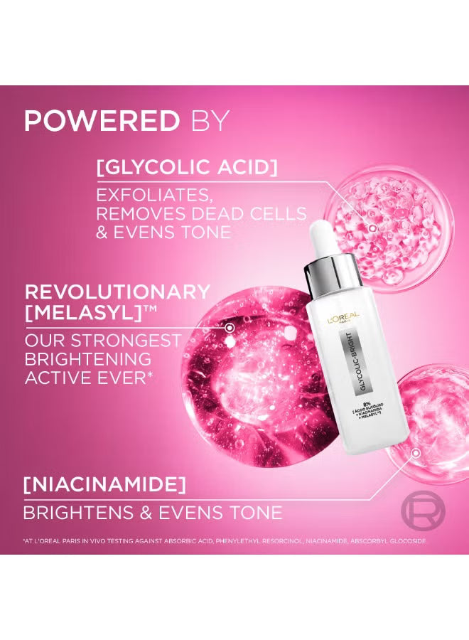 L'Oréal Paris Glycolic Bright 8% Face Serum with Melasyl™, Glycolic Acid & Niacinamide for Dark Spots & Brightening 15ml - Mumzar