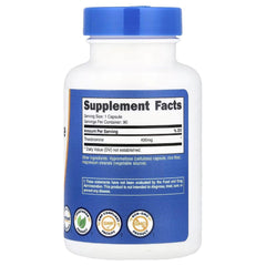Theobromine supplement bottle back label with Supplement Facts panel and blue cap