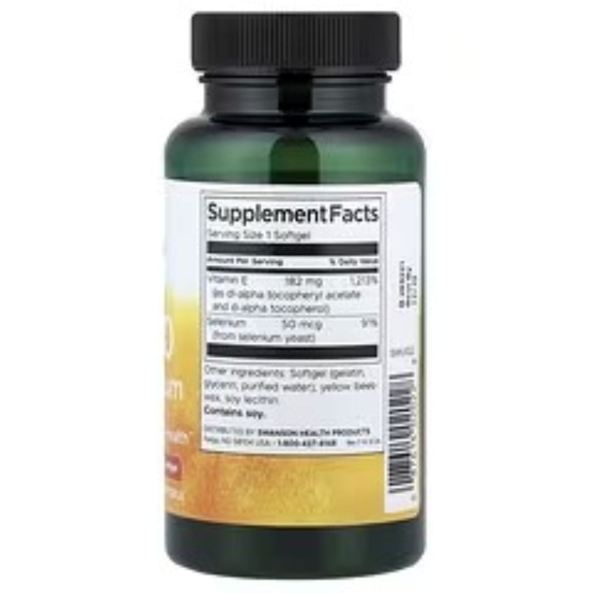 Swanson E-400 with Selenium supplement facts label on bottle back