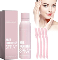 Hair identifier spray bottle and pink carton, for face hair marking