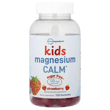 Kids magnesium gummy bottle with strawberry flavor label, 120 gummies